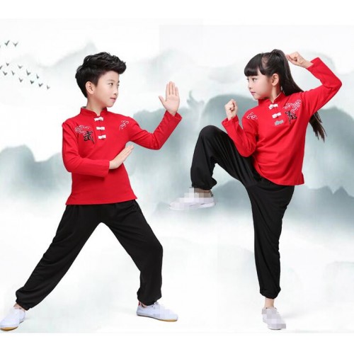 Kids kung fu tai chi uniforms boys girls stage performance china traditional martial student exercises fitness costumes